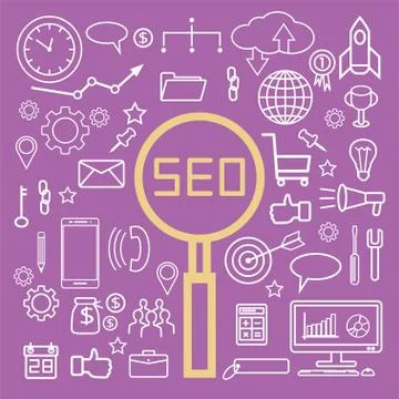 Simple  SEO search engine optimization icons set,  basic elements, vector i.. Stock Illustration