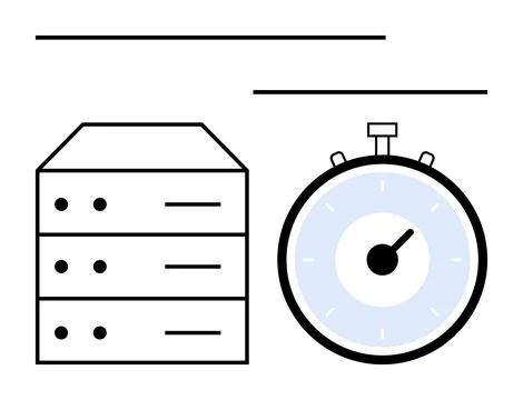 Simple server rack and stopwatch icons represent data management, performance 스톡 일러스트