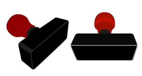 Simple Set 2 Black and Red Plastic Stamp, isolated on white, Perspective 스톡 일러스트