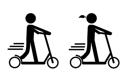 Simple set 2 vector, icon stickman woman and man riding scooter manual and .. Stock Illustration