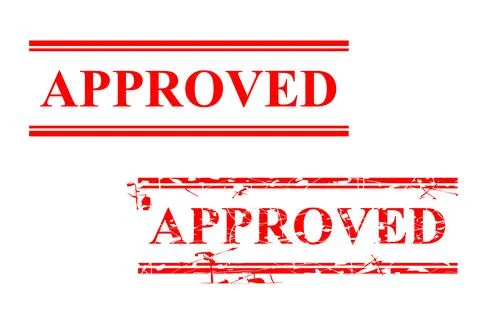 Simple Set 2 Vector red Rectangle rubber stamp effect Approved, Isolated on W Stock Illustration