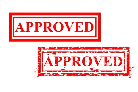 Simple Set 2 Vector red Rectangle rubber stamp effect Approved, Isolated on W Stock Illustration