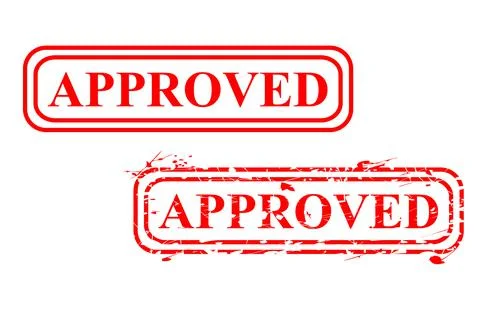 Simple Set 2 Vector red Rectangle rubber stamp effect Approved, Isolated on W Stock Illustration