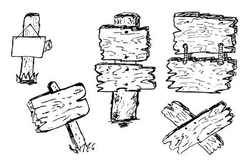 Simple Set 5 Vector hand draw sketch, wooden board Stock Illustration