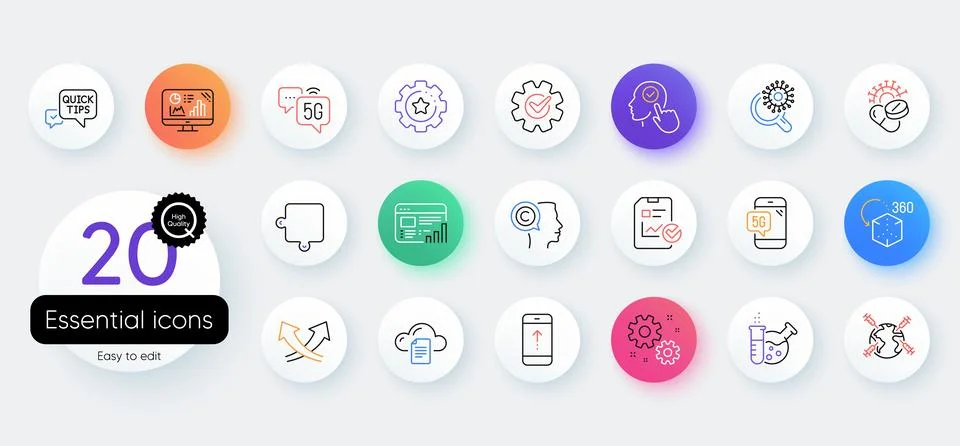 Simple set of 5g internet, File storage and Work line icons. For web application 스톡 일러스트