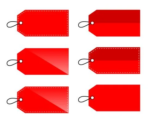 Simple Set 6 Vector red Rectangle tag curl effect, isolated on white Stock Illustration