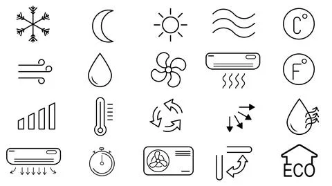 Simple set of air conditioning related line vector icons. Contains such icon Stock Illustration