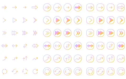Simple set of arrow icons, light iridescent gradient Stock Illustration