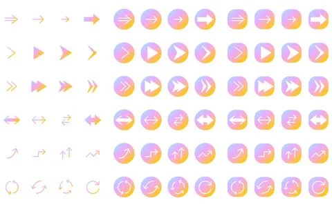 Simple set of arrow icons, light iridescent gradient Stock Illustration