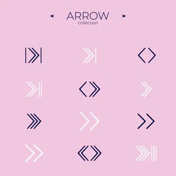 Simple set of arrow icons. Smooth arrow symbol collection. Thin line style. For Illustrazione stock