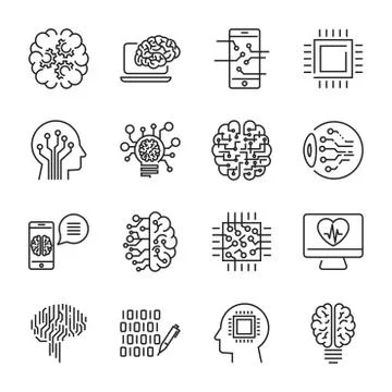 Simple set of artificial intelligence related line icons contains such icons  Stock-Illustration