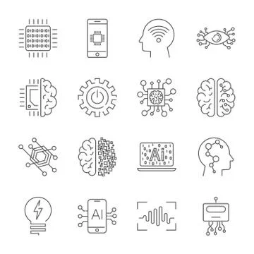 Simple Set of Artificial Intelligence Related Vector Line Icons. Illustrazione stock