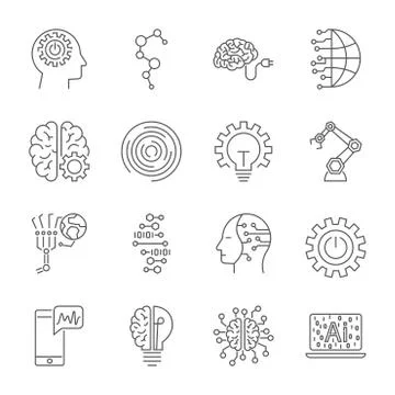 Simple Set of Artificial Intelligence Related Vector Line Icons. Contains suc Illustrazione stock