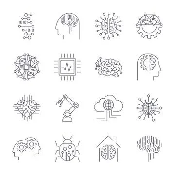 Simple set of artificial intelligence related line icons AI . Editable Stroke. Stockillustratie