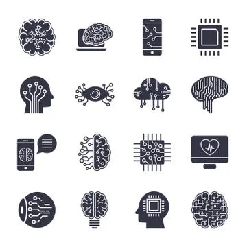 Simple set of artificial intelligence related line icons contains such icons as Illustrazione stock