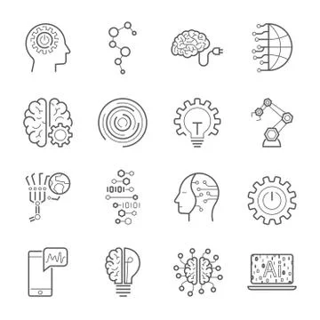 Simple Set of Artificial Intelligence Related Vector Line Icons. Contains such Stock-Illustration