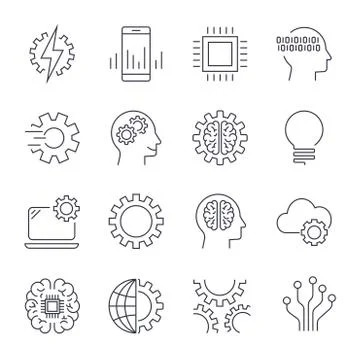 Simple Set of Artificial Intelligence Related Vector Line Icons. Contains such Illustrazione stock