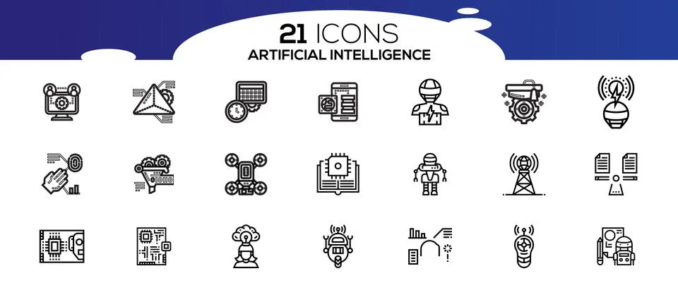 Simple set of artificial intelligence related line icons. 库存插图