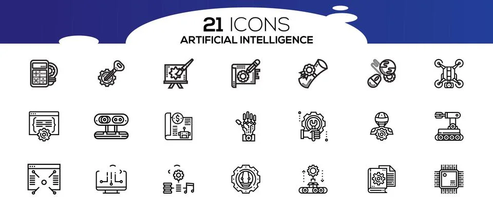 Simple set of artificial intelligence related line icons. Stock Illustration