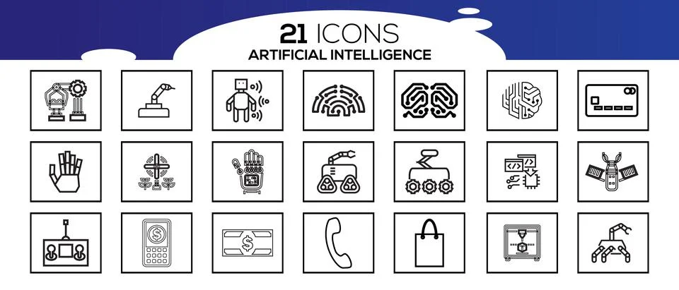 Simple set of artificial intelligence related line icons. Stock Illustration