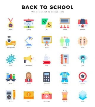 Simple Set of Back To School Related Vector Flat Icons. Ilustración de archivo