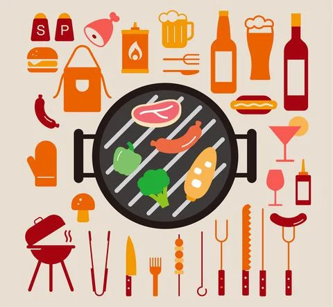 Simple Set of Barbecue Related Vector Line Icons, vector illustration Stock-Illustration