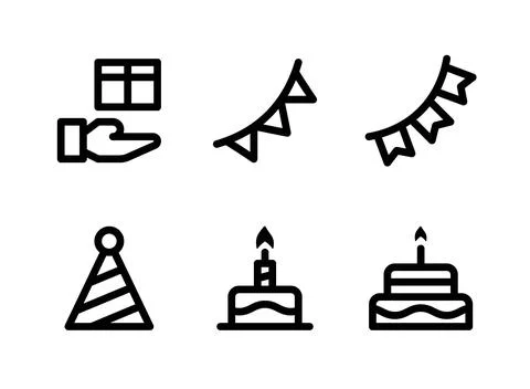 Simple Set of Birthday Related Vector Line Icons Stock Illustration