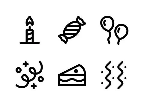 Simple Set of Birthday Related Vector Line Icons Stock Illustration