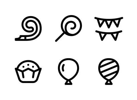 Simple Set of Birthday Related Vector Line Icons Stock Illustration
