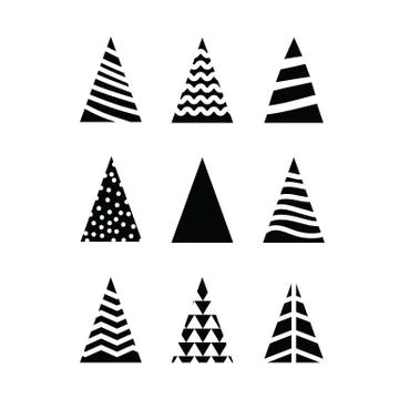 Simple set black Christmas trees triangular shape on white background. Different Stock Illustration