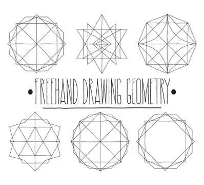 Simple set with black hollow geometric shapes and elements with Stock Illustration