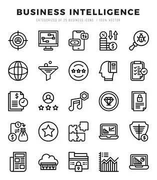 Simple Set of Business Intelligence Related Vector Lineal Icons. 스톡 일러스트