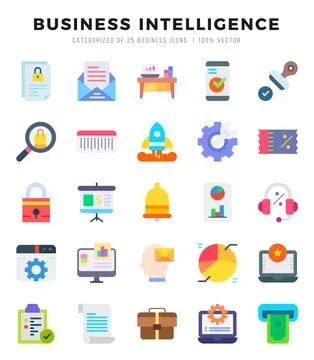 Simple Set of Business Intelligence Related Vector Flat Icons. 库存插图
