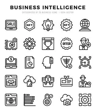 Simple Set of Business Intelligence Related Vector Lineal Icons. Stock Illustration