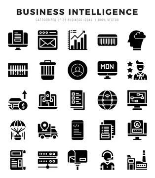 Simple Set of Business Intelligence Related Vector Glyph Icons. イラスト素材