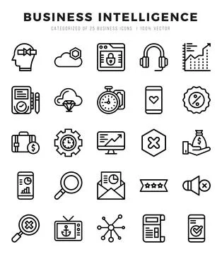 Simple Set of Business Intelligence Related Vector Lineal Icons. Stock Illustration