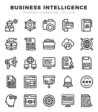 Simple Set of Business Intelligence Related Vector Lineal Icons. 库存插图