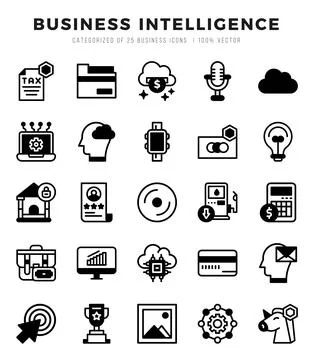 Simple Set of Business Intelligence Related Vector Lineal Filled Icons. Ilustración de archivo