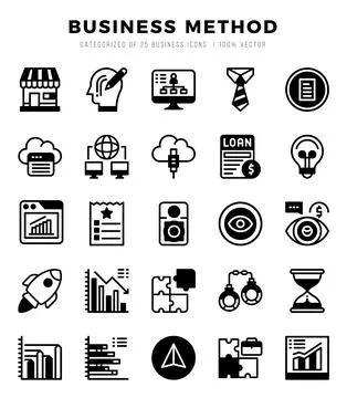 Simple Set of Business Method Related Vector Lineal Filled Icons. Stock Illustration
