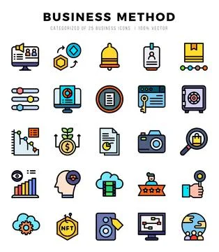 Simple Set of Business Method Related Vector Lineal Color Icons. Stock Illustration