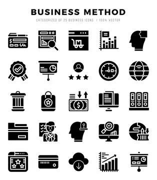 Simple Set of Business Method Related Vector Glyph Icons. Stock Illustration