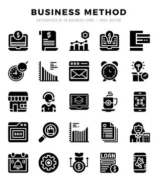 Simple Set of Business Method Related Vector Glyph Icons. Stock Illustration