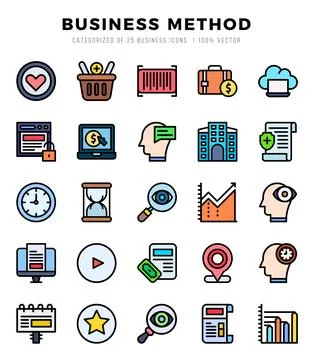 Simple Set of Business Method Related Vector Lineal Color Icons. 스톡 일러스트