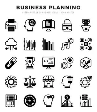 Simple Set of Business Planning Related Vector Lineal Filled Icons. Stock Illustration