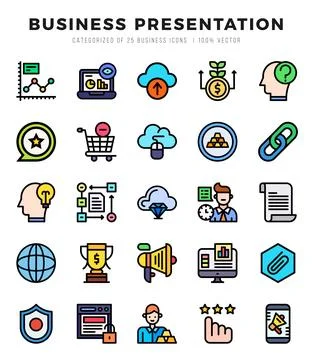 Simple Set of Business Presentation Related Vector Lineal Color Icons. Ilustração Stock