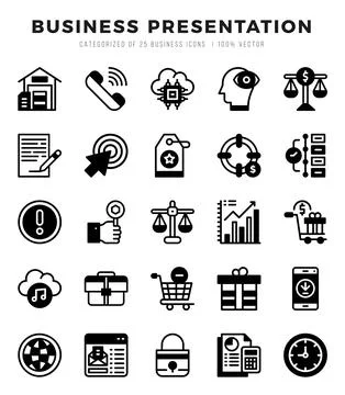 Simple Set of Business Presentation Related Vector Lineal Filled Icons. Stock Illustration