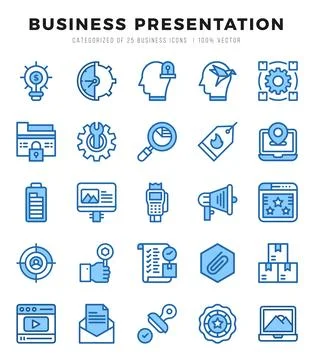 Simple Set of Business Presentation Related Vector Two Color Icons. Stock Illustration