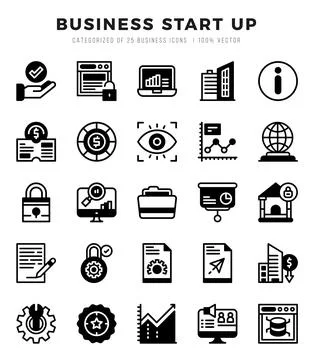 Simple Set of Business Start Up Related Vector Lineal Filled Icons. Stock Illustration