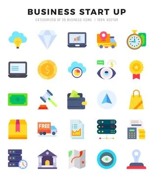 Simple Set of Business Start Up Related Vector Flat Icons. Stock Illustration