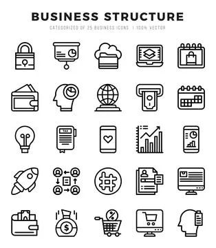 Simple Set of Business Structure Related Vector Lineal Icons. Stock Illustration